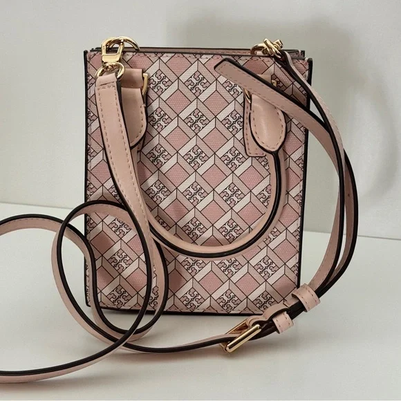 Tory Burch Pink Blush Geo Logo Pattern Mini Shopper Bag Crossbody Bag Purse - Picture 3 of 13